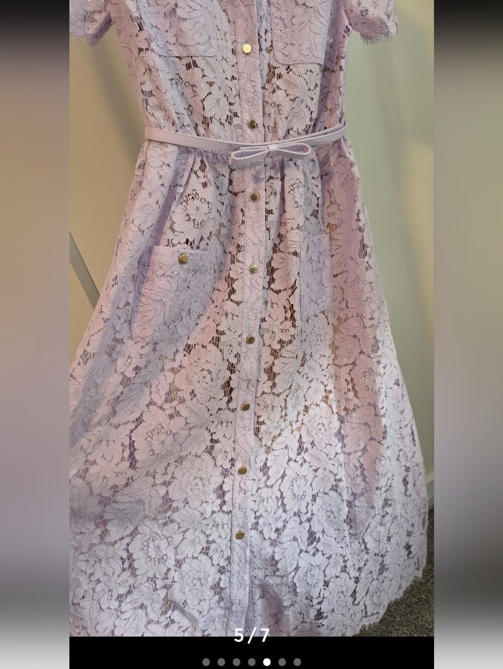 SELF-PORTRAIT Lilac Lace Button Front Midi Dress Size 4 - Picture 7 of 9